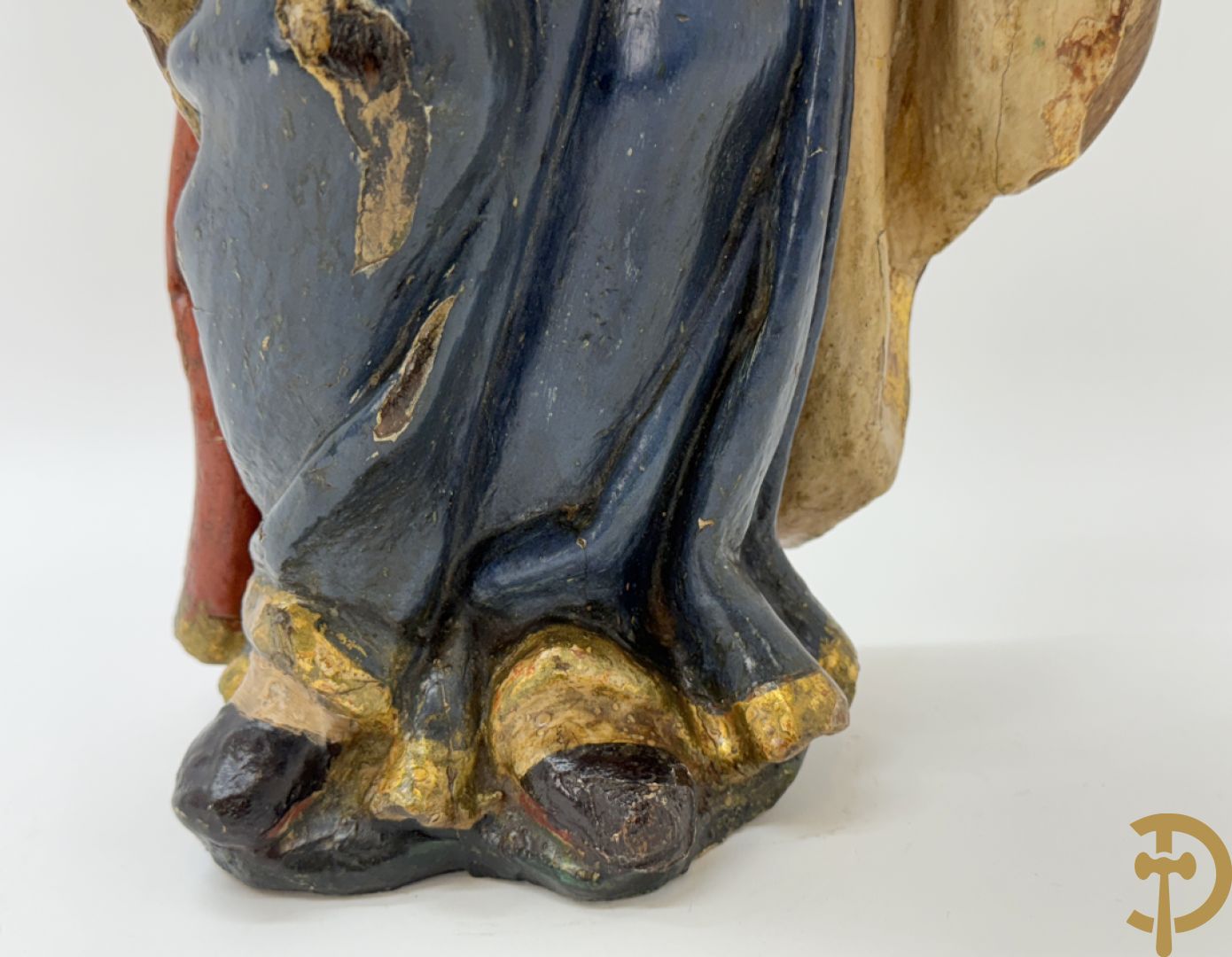 Gepolychromeerde houtsculptuur van Jozef met kindje Jezus