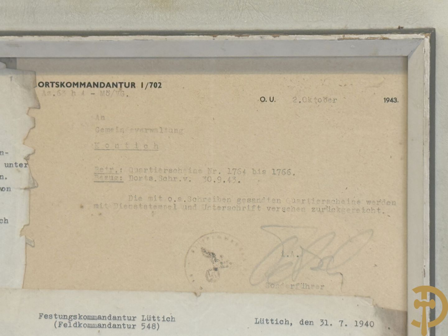 Zeven ingelijste documenten over Duitse W.O. II