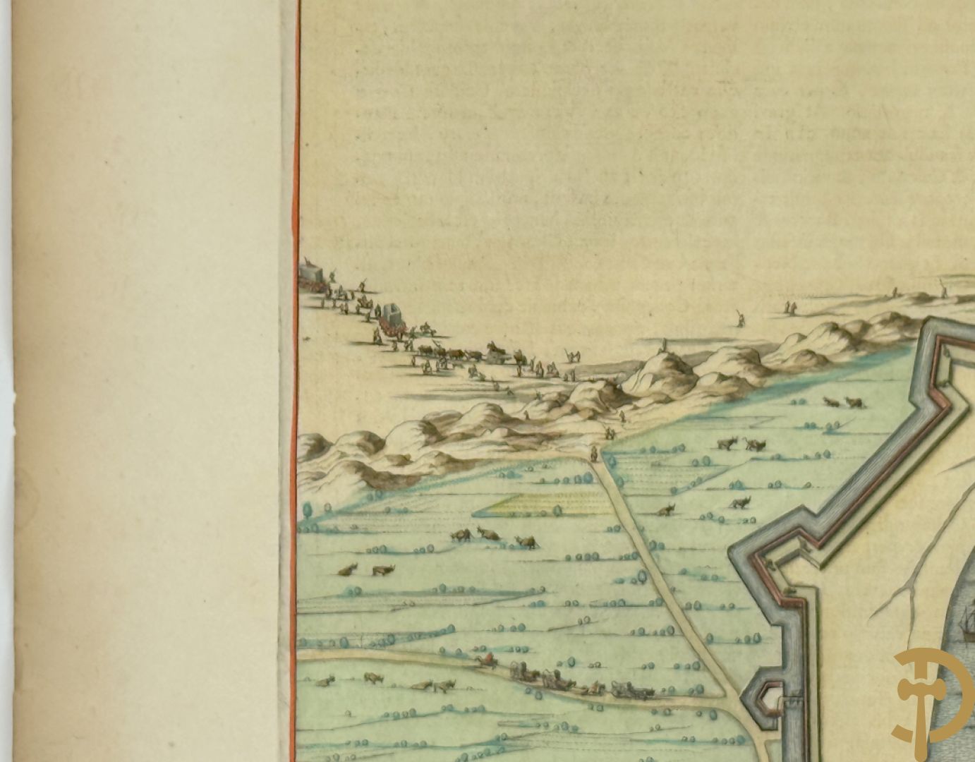 Oud fortificatieplan met zicht op Duynkercka, van Blaue