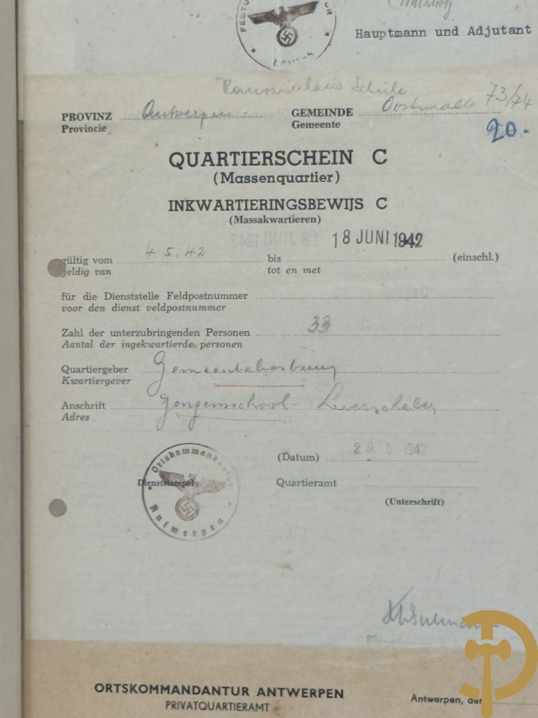 Zeven ingelijste documenten over Duitse W.O. II