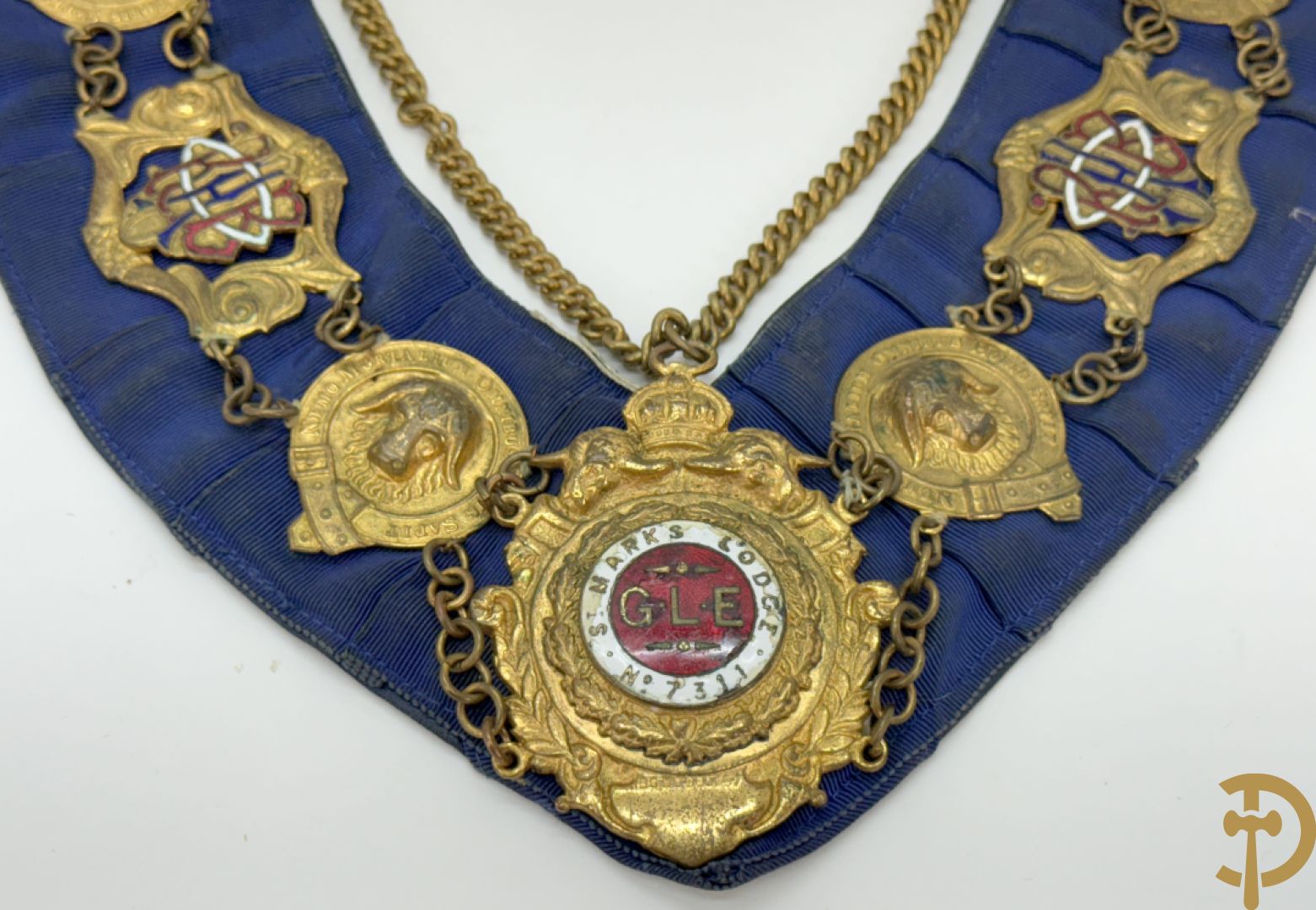 Halsband van de Vrijmetselarij met koperen ornamenten, Sint Marks Lodge, nummer 7311 GLE (Birmingham)