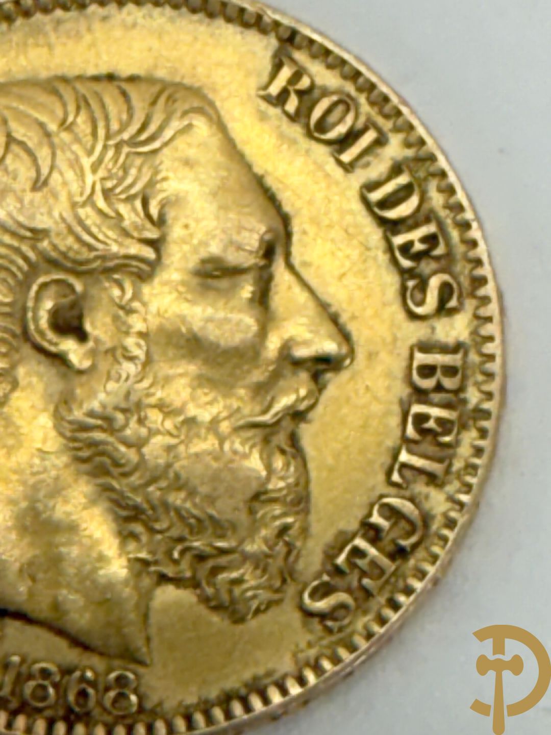 Belgische gouden 20 Franc uit 1868 met afbeelding van Leopold II