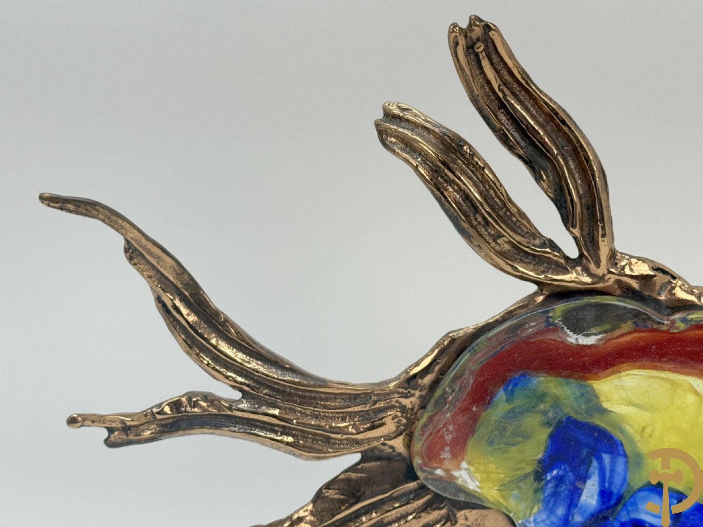LOHE getekend - Bronssculptuur van vis met glaspasta