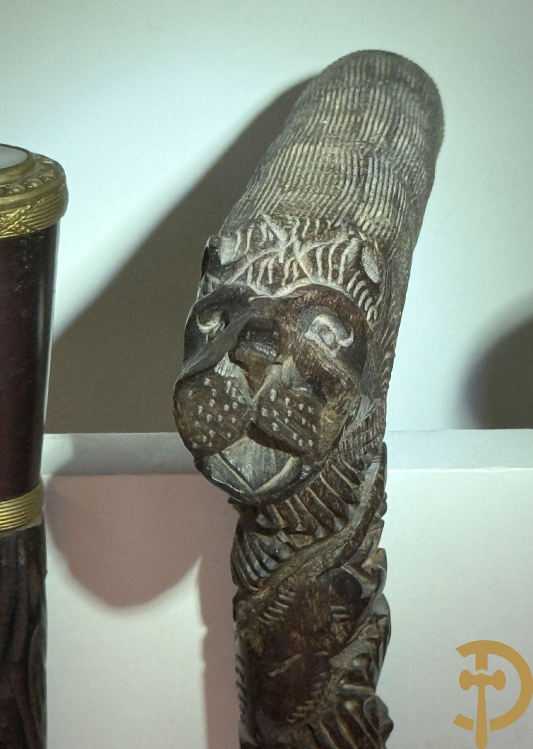 Zeven wandelstokken waaronder 2 met munten, hondenkop, gesculpteerde