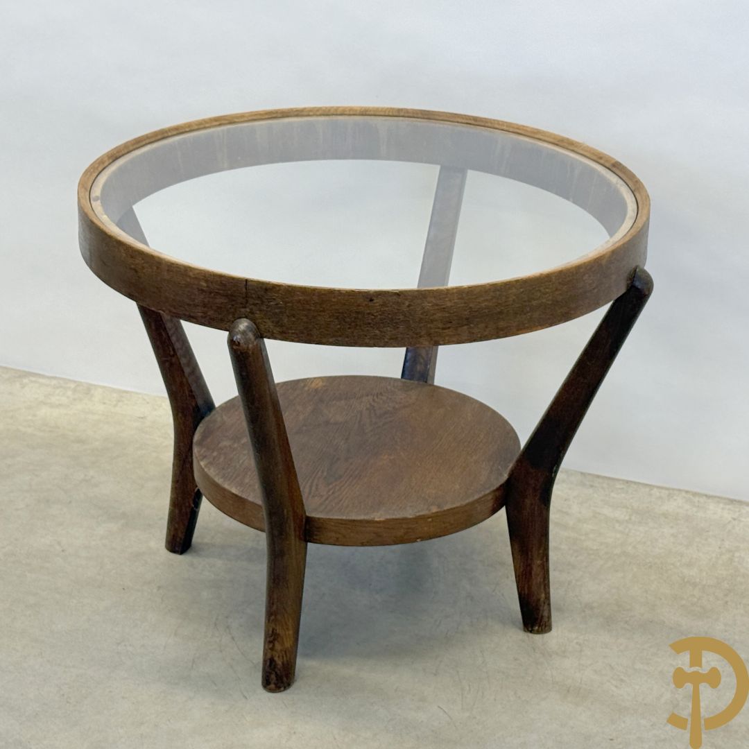 Design salontafel in gebogen gefineerd eikenhout jaren 