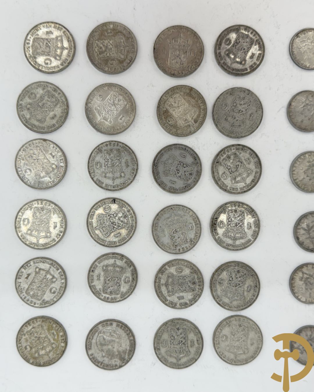 Reeks massief zilveren munten w.o. oude 5 Frank stukken van België en Frankrijk, belgische zilveren munten van 100, 250 en 500 Frank + zilveren munten van 1 Gulden Nederland