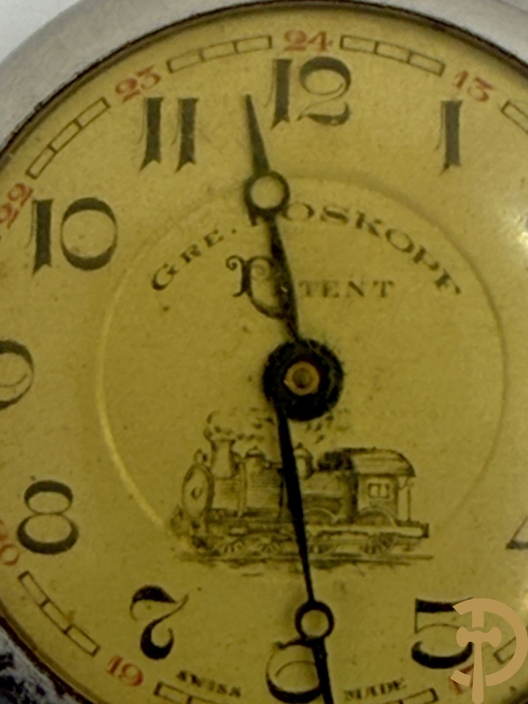 2 zakhorloges Roskpf + zakhorloge met jachtmotieven + zakhorlogehanger + 2 zakhorlogekasten + chrono (na te zien) + zakhorloge Bacschmed