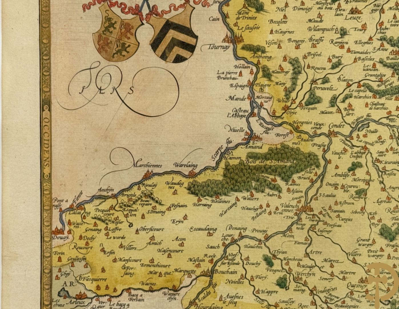 Oud handgekleurde kaart van Ortelius, zicht op Henegouwen, 1572