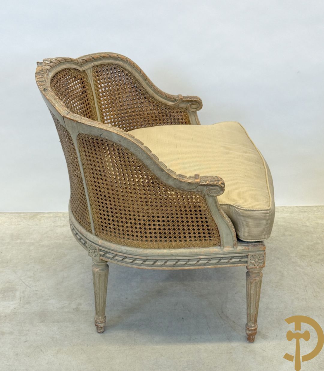 Louis XVI duchesse brisée met dubbele canage, gepatineerd, 19e