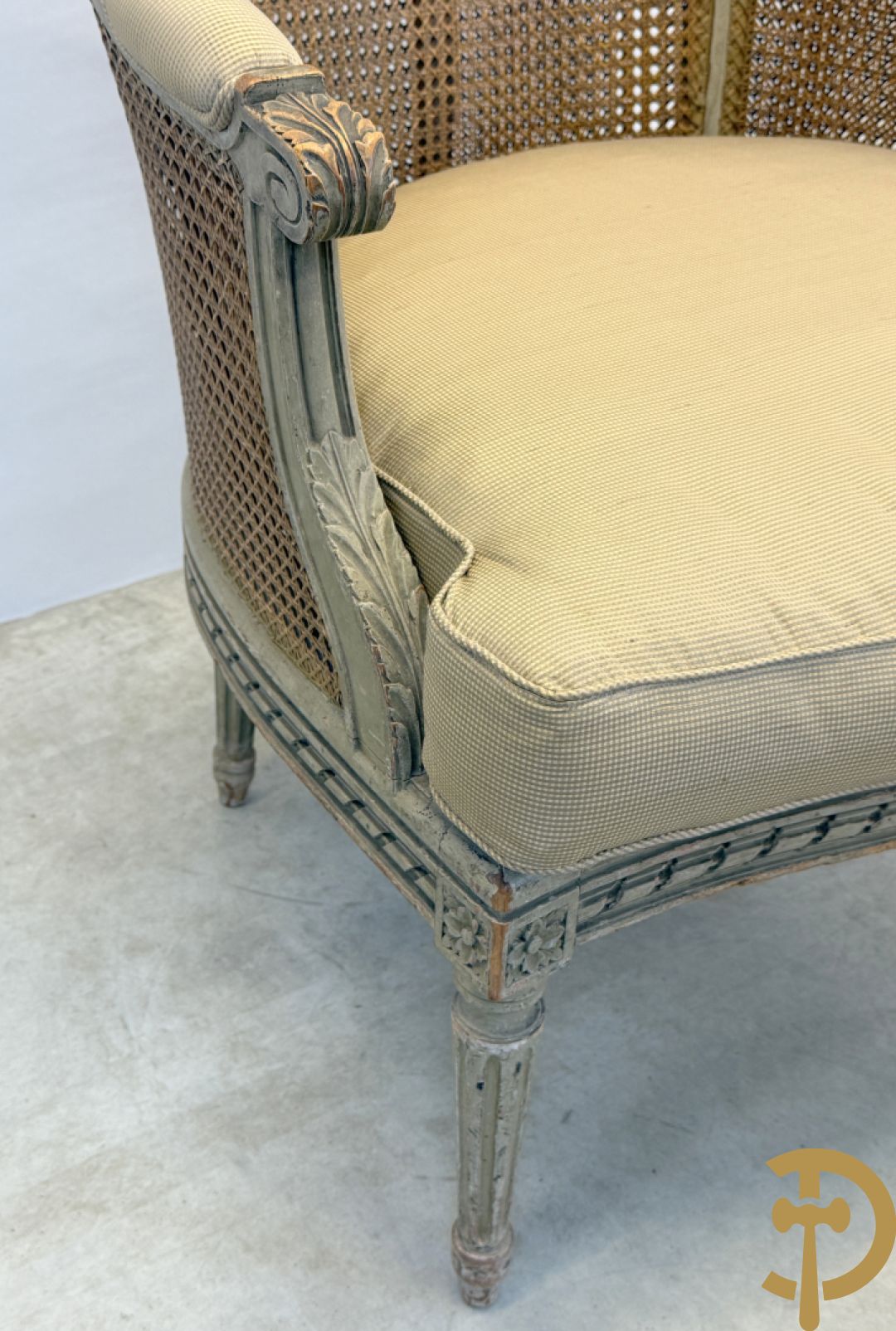 Louis XVI duchesse brisée met dubbele canage, gepatineerd, 19e