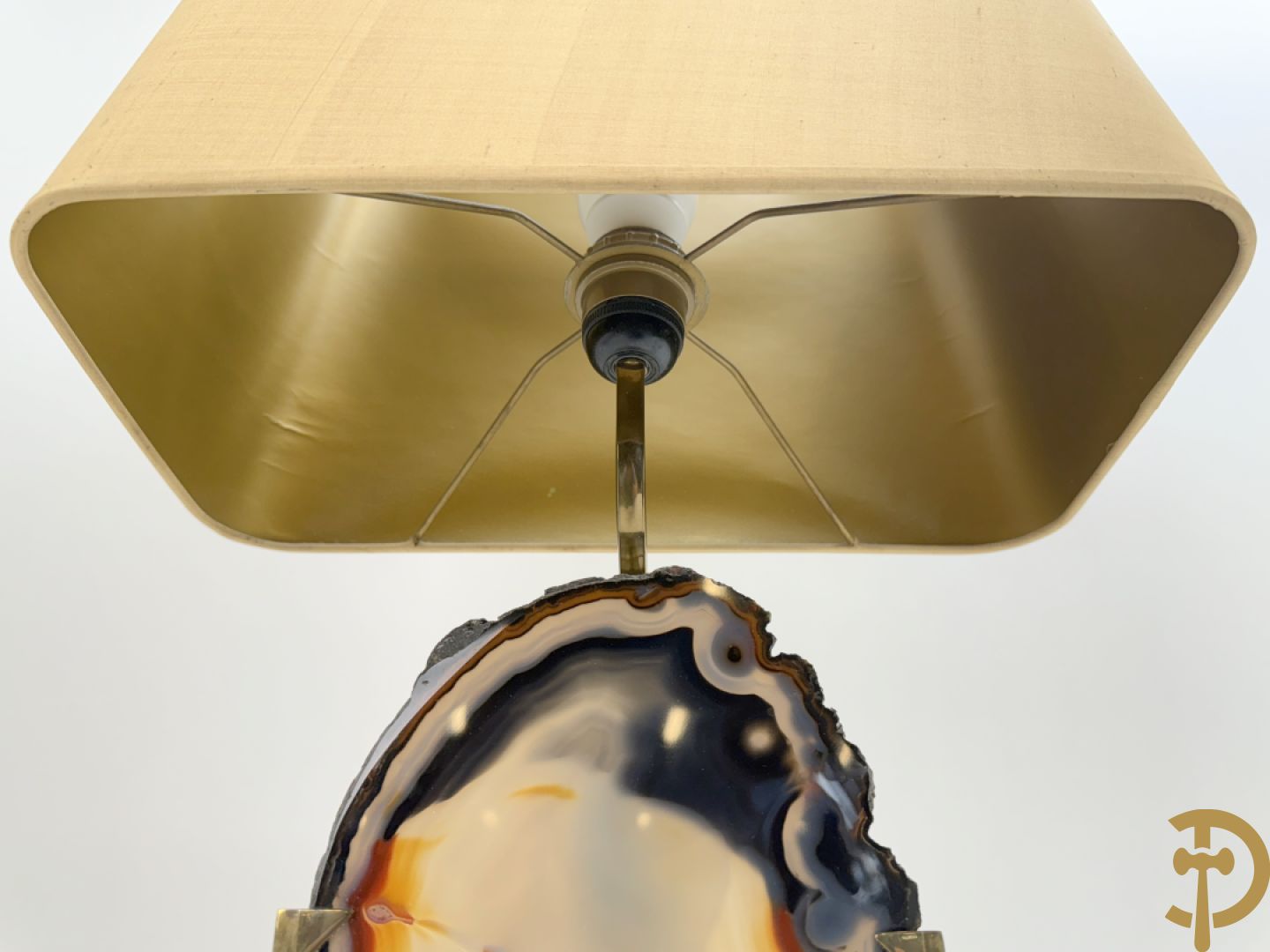 Vintage lampadaire in Hollywood Regency stijl met agaatsteen op koperen basis, gemaakt door J.L.B.