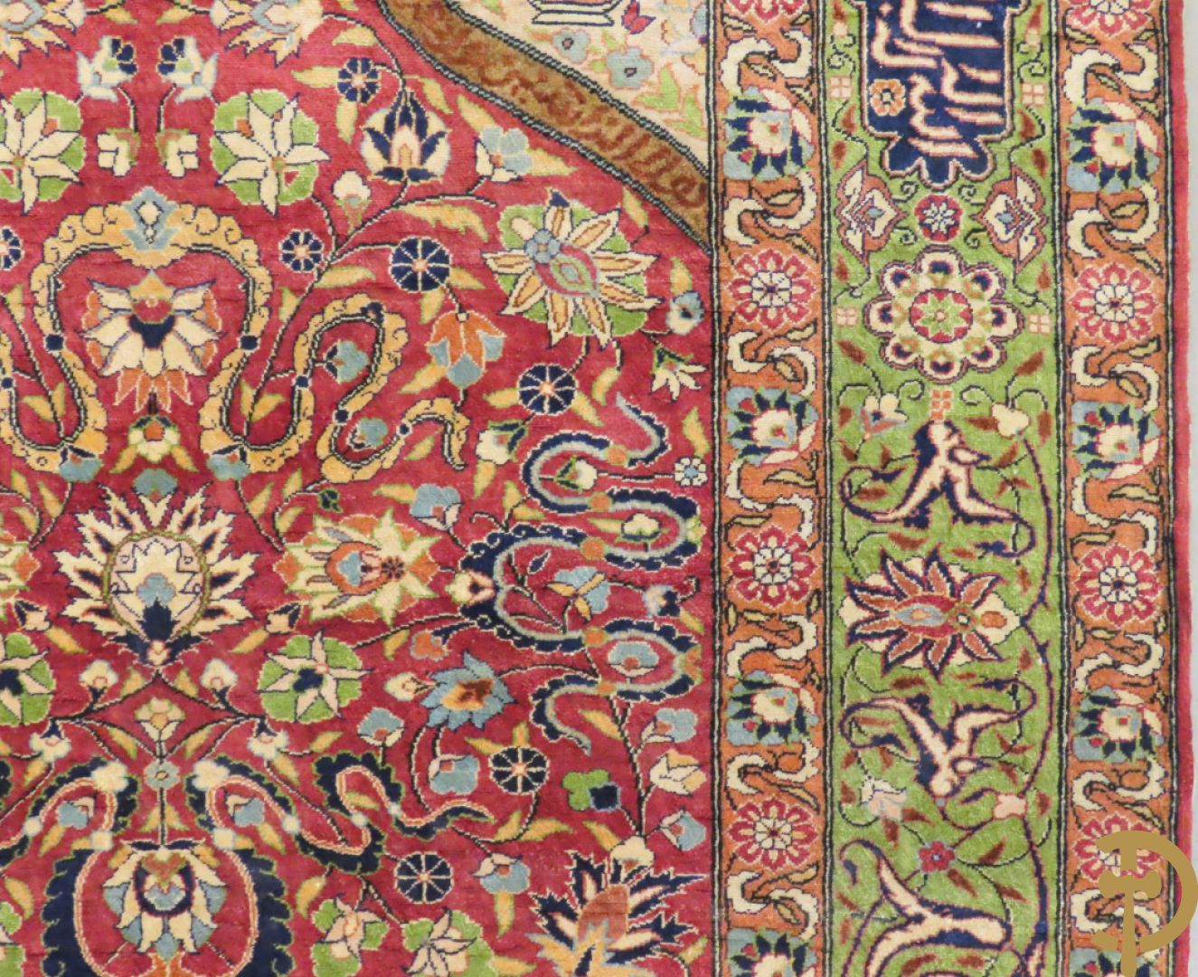 Turks handgeknoopt zijden tapijt Kayseri met vazen- en bloemendecor en orientaalse tekens