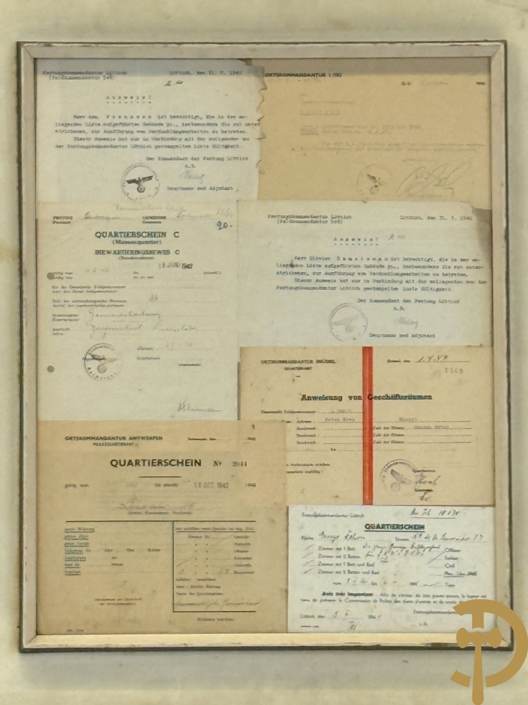 Zeven ingelijste documenten over Duitse W.O. II
