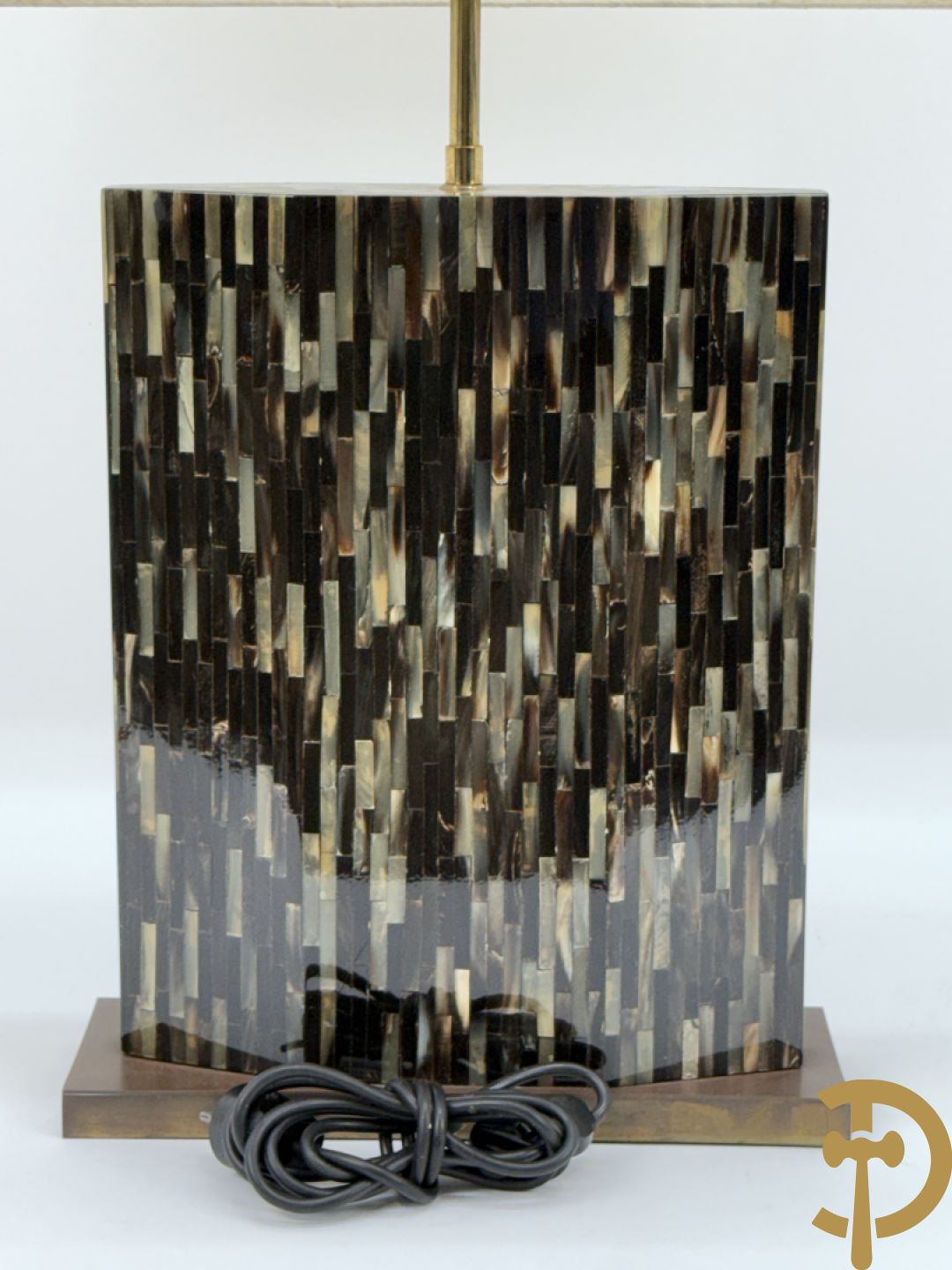 Vintage lampadaire met gestreept hoorn motief op koperen basis, jaren 