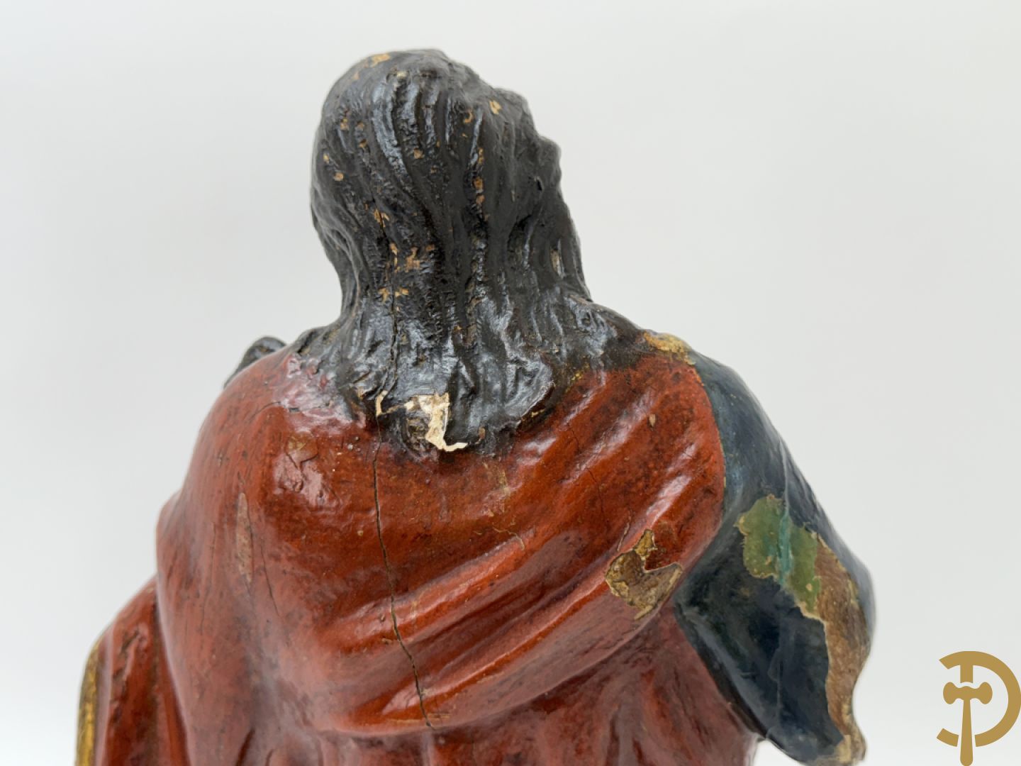 Gepolychromeerde houtsculptuur van Jozef met kindje Jezus