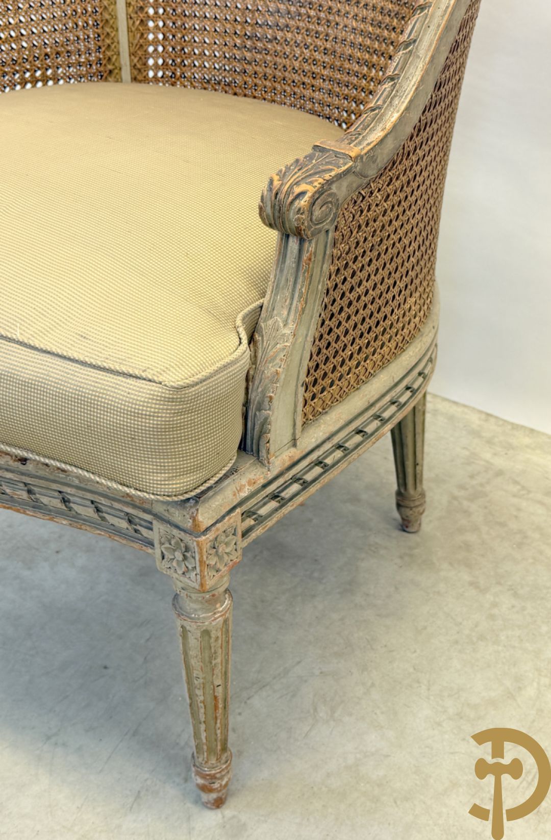 Louis XVI duchesse brisée met dubbele canage, gepatineerd, 19e