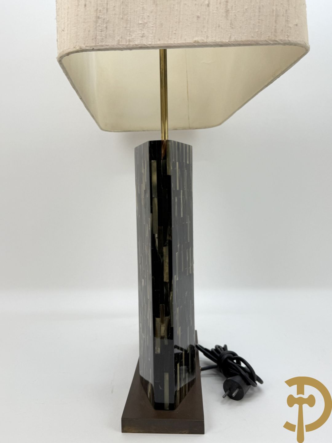 Vintage lampadaire met gestreept hoorn motief op koperen basis, jaren 