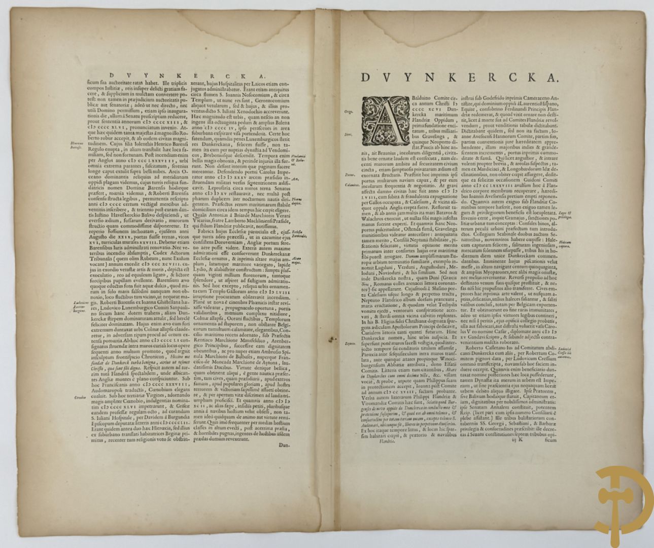 Oud fortificatieplan met zicht op Duynkercka, van Blaue