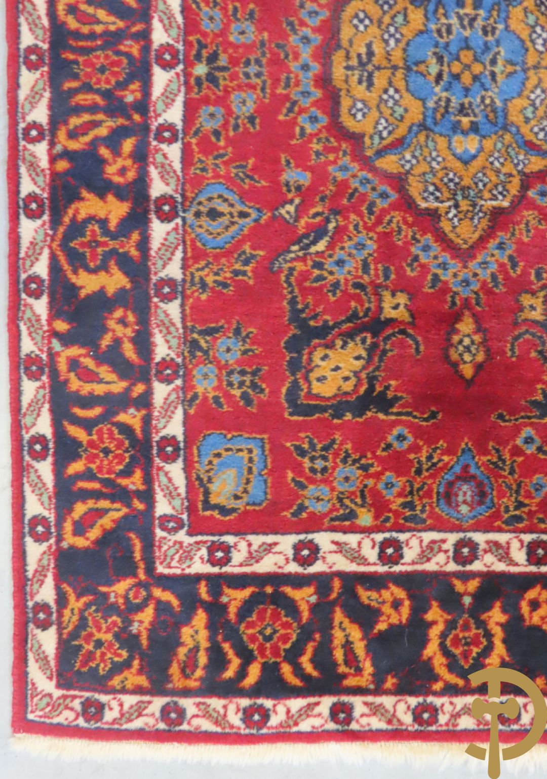 Oosters handgeknoopt tapijt met dieren en bomendecor + klein handgeknoopt taîjt rood/blauw