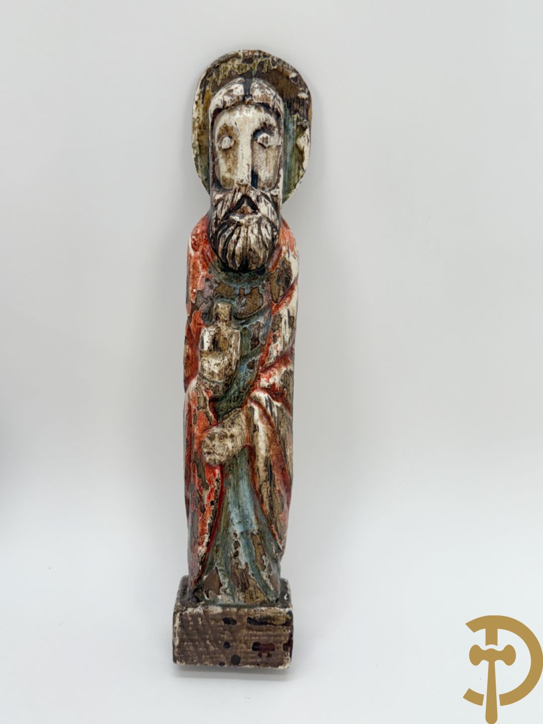 Houtgesculpteerde en vergulde Madonna met kind + gepolychromeerde houten Christusfiguur