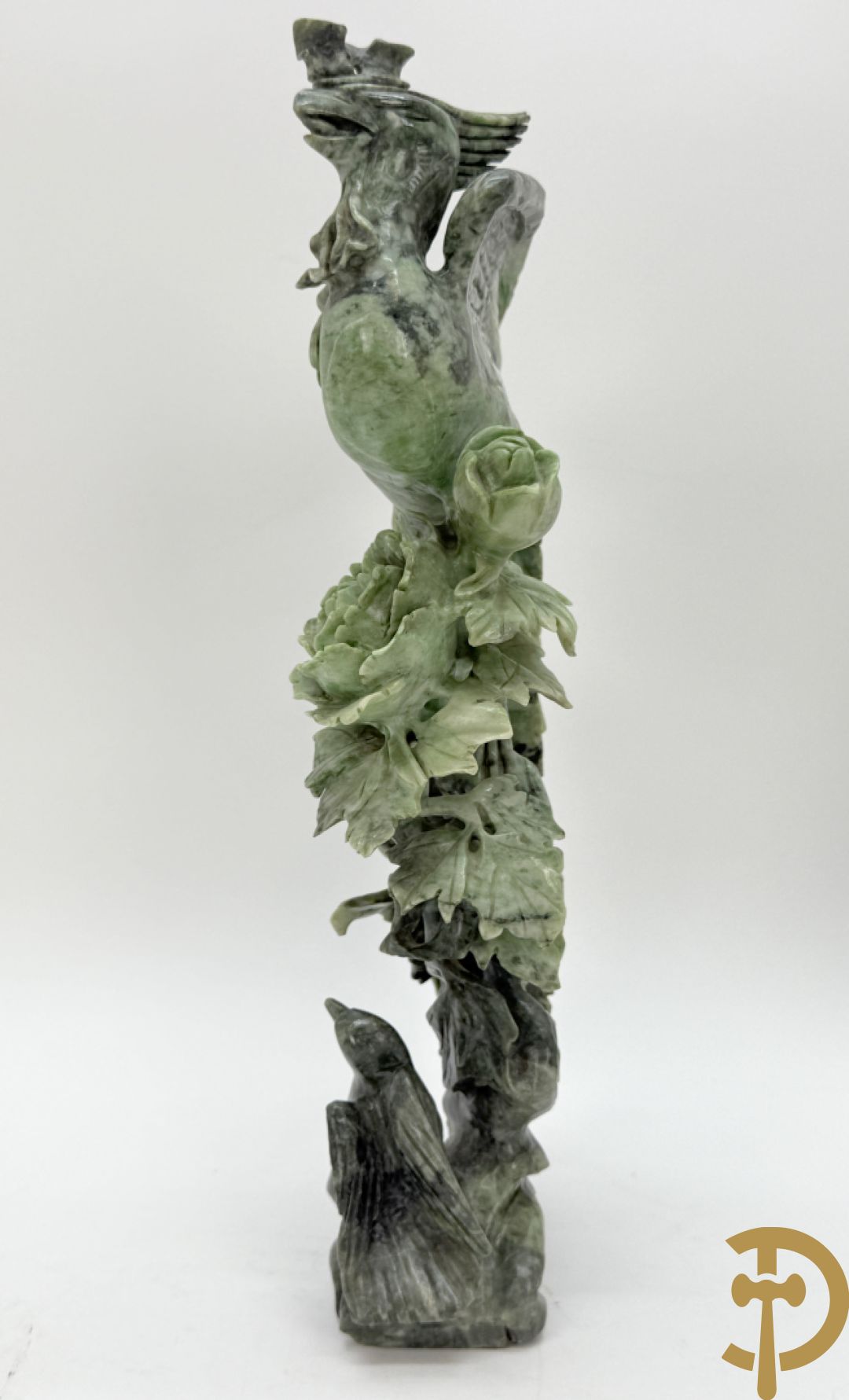 Paar Aziatische sculpturen met fenixen en pioenrozen