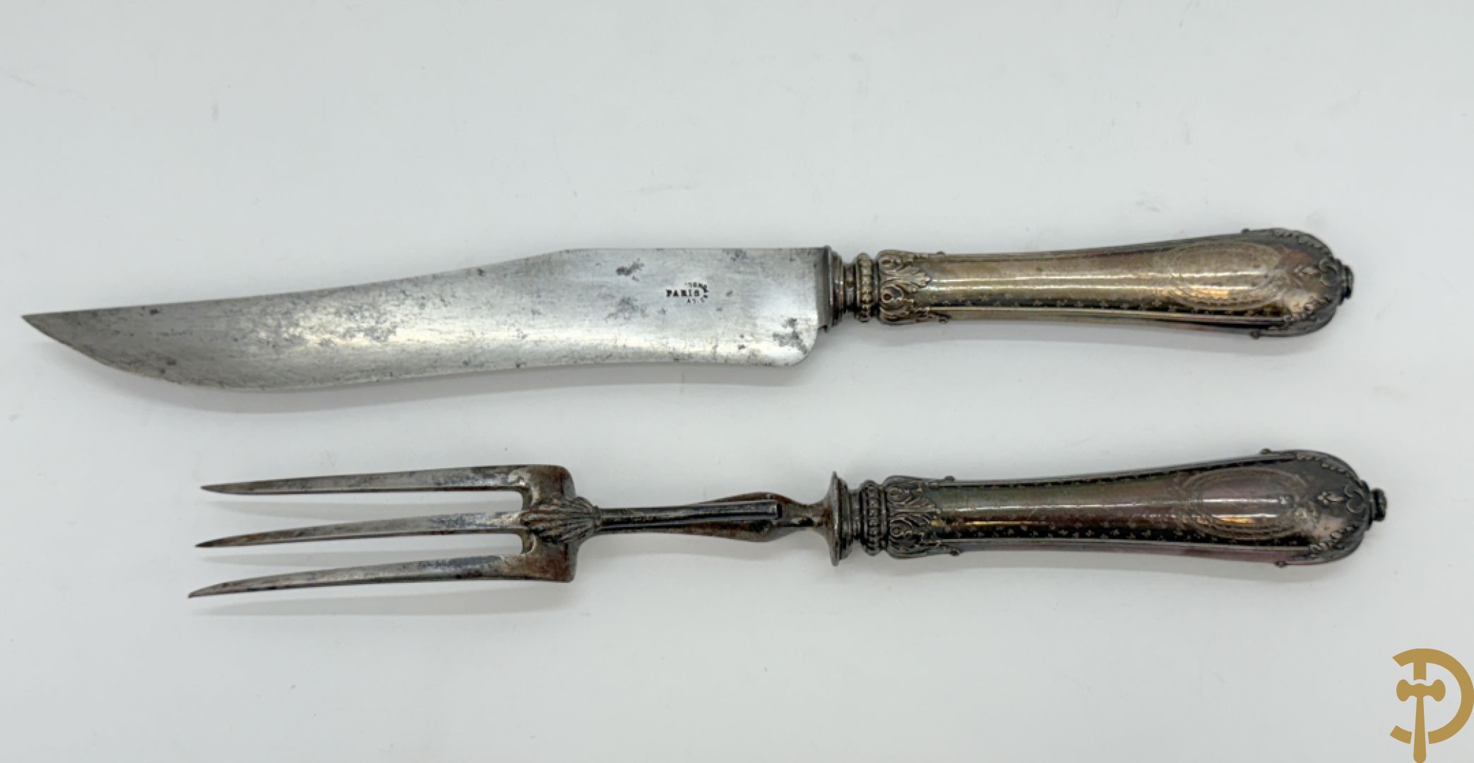 Wildbestek met massief zilveren handvaten en geajoureerd lemmet, Louis XV stijl