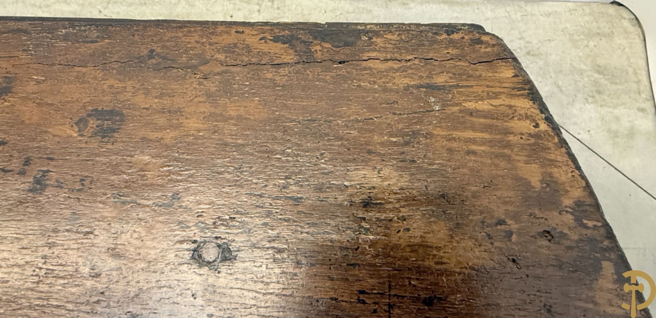 Grote massief eiken openklapbare gatelegg tafel + 6 Engelse eiken stoelen met lederen zitting