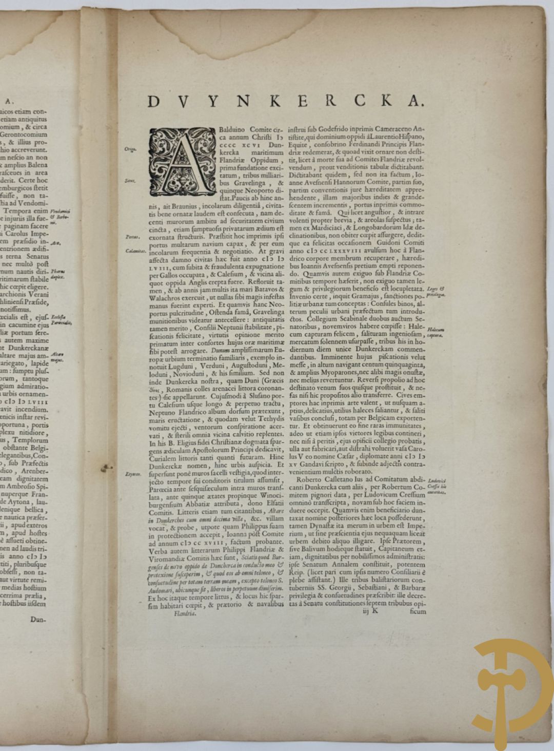 Oud fortificatieplan met zicht op Duynkercka, van Blaue