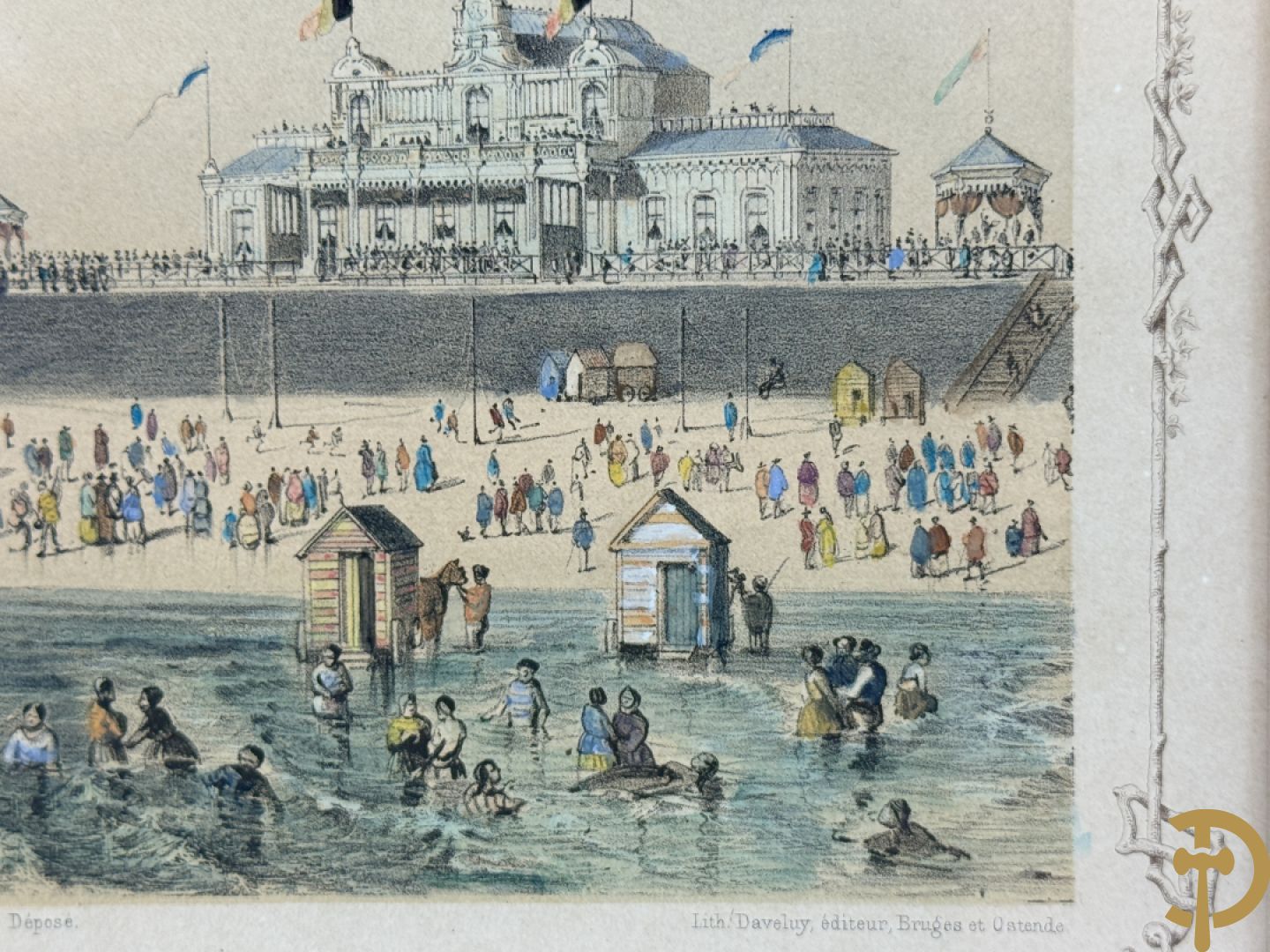 BORREMANS H. (4 stuks) en BUFFA (2 stuks) en CARSE (1 stuk) van - Zeven ingekleurde gravures van Oostende met o.a. Kursaal, vuurtoren, station en pier