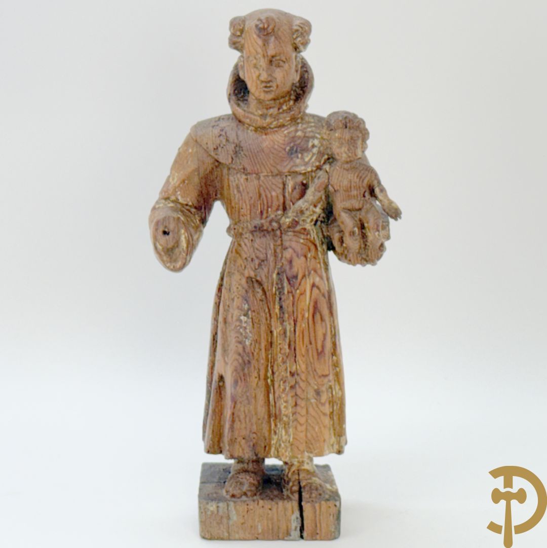 Houtsculptuur van een Heilige met kind