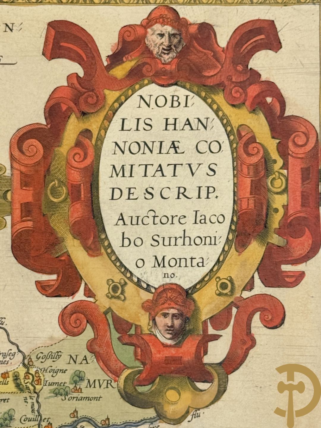 Oud handgekleurde kaart van Ortelius, zicht op Henegouwen, 1572