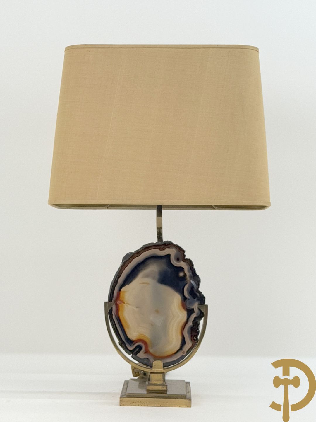 Vintage lampadaire in Hollywood Regency stijl met agaatsteen op koperen basis, gemaakt door J.L.B.