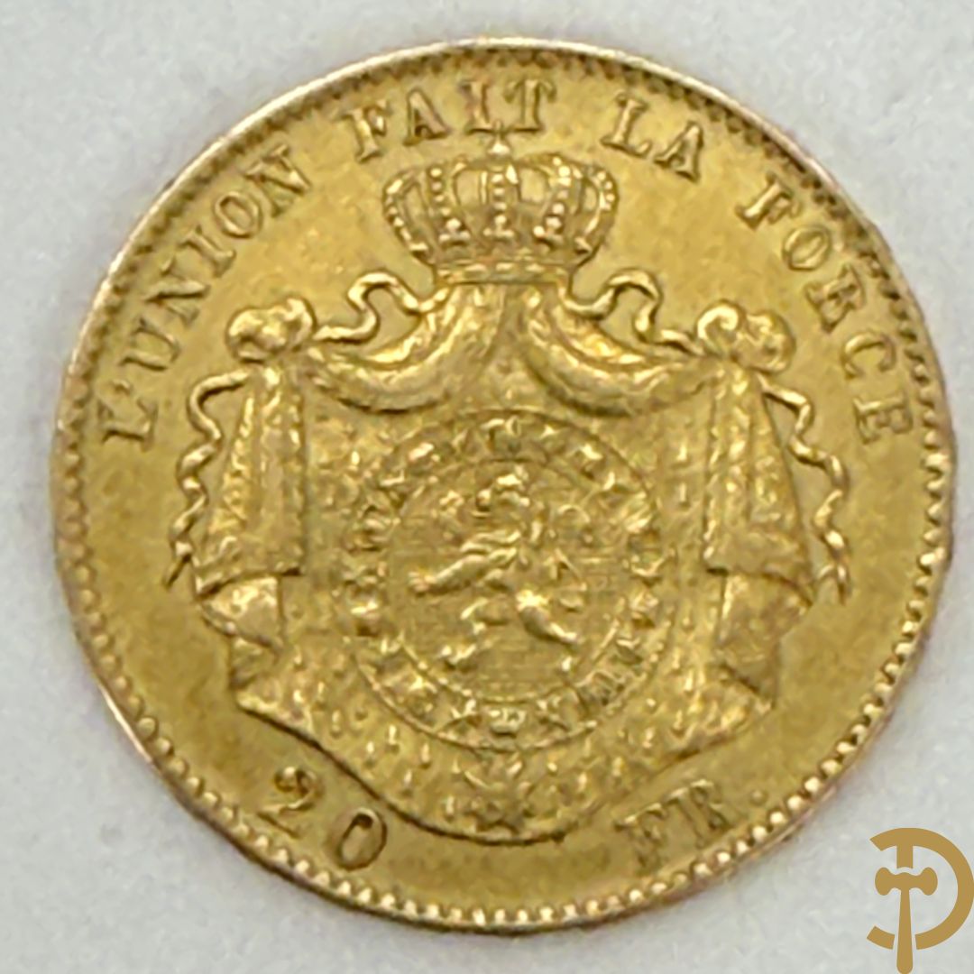 Belgische gouden 20 Franc uit 1868 met afbeelding van Leopold II