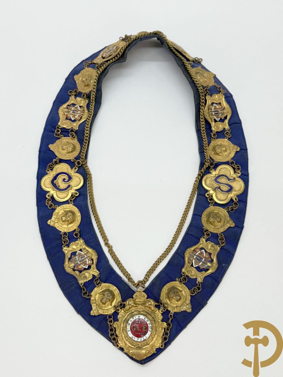 Halsband van de Vrijmetselarij met koperen ornamenten, Sint Marks Lodge, nummer 7311 GLE (Birmingham)