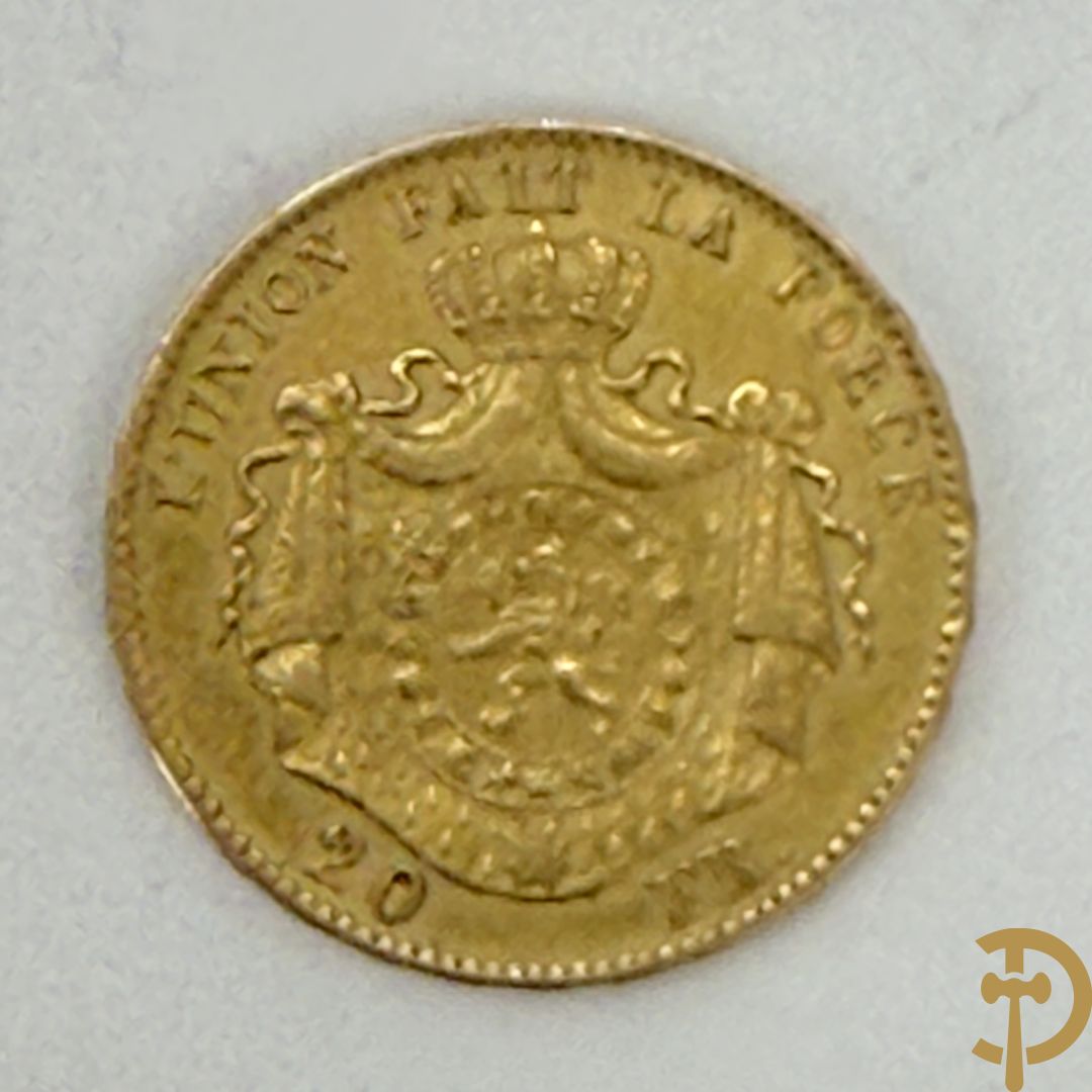 Belgische gouden 20 Franc uit 1868 met afbeelding van Leopold II