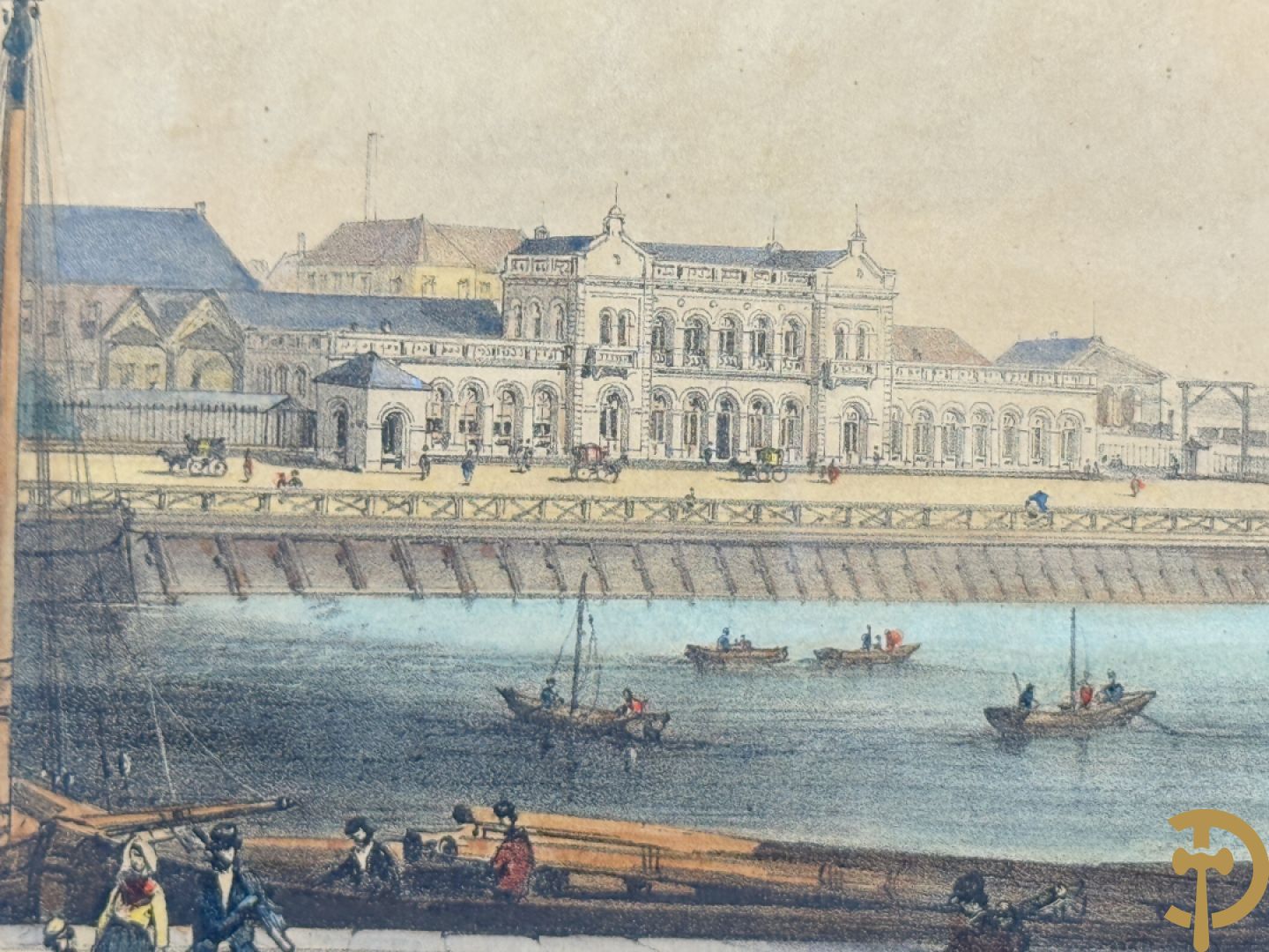 BORREMANS H. (4 stuks) en BUFFA (2 stuks) en CARSE (1 stuk) van - Zeven ingekleurde gravures van Oostende met o.a. Kursaal, vuurtoren, station en pier