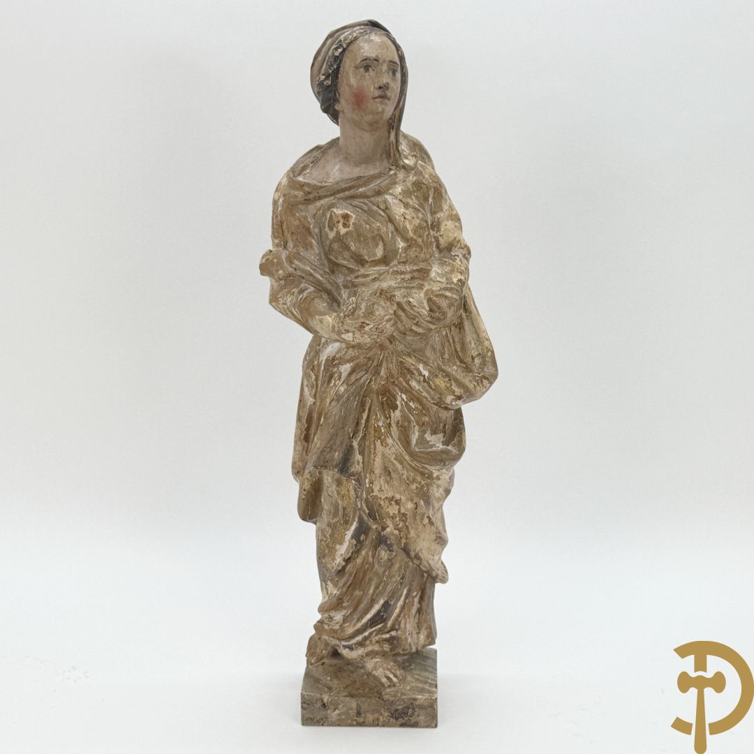 Gepatineerde en gepolychromeerde houtgesculpteerde Madonna, 18e