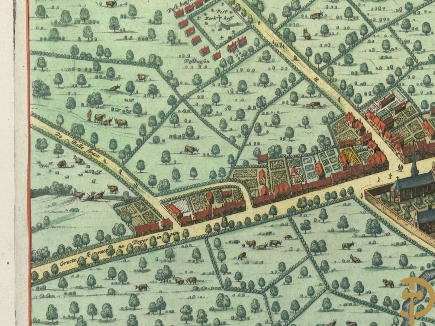 Oud ingekleurde kaart Blaue van Steenvoorde
