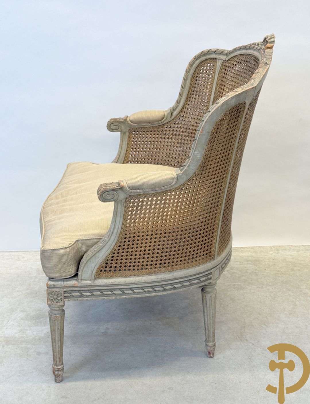 Louis XVI duchesse brisée met dubbele canage, gepatineerd, 19e