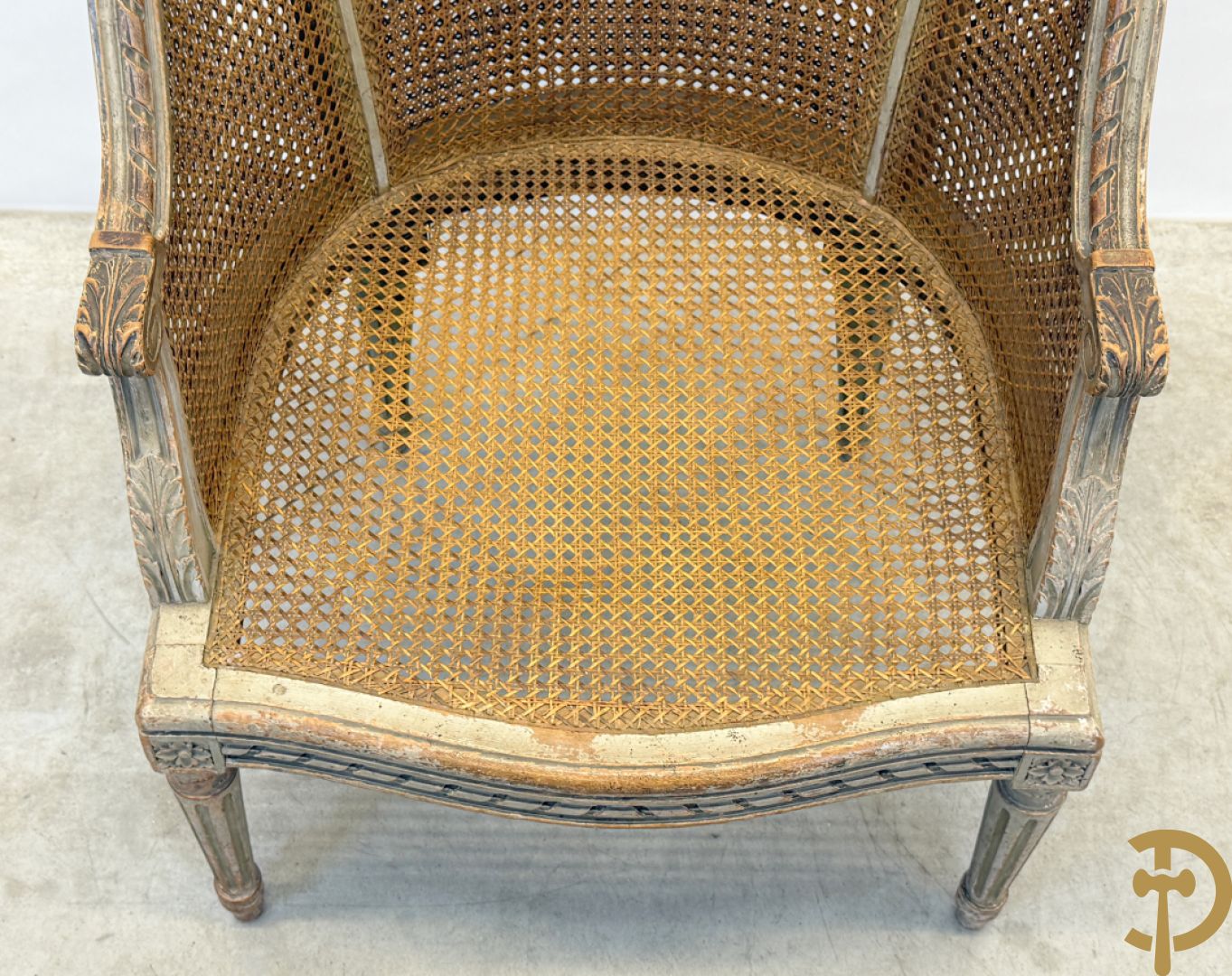 Louis XVI duchesse brisée met dubbele canage, gepatineerd, 19e
