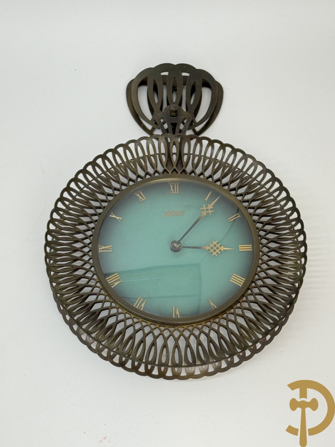Vintage muurklok met groene fond, Atlanta Univers, jaren 