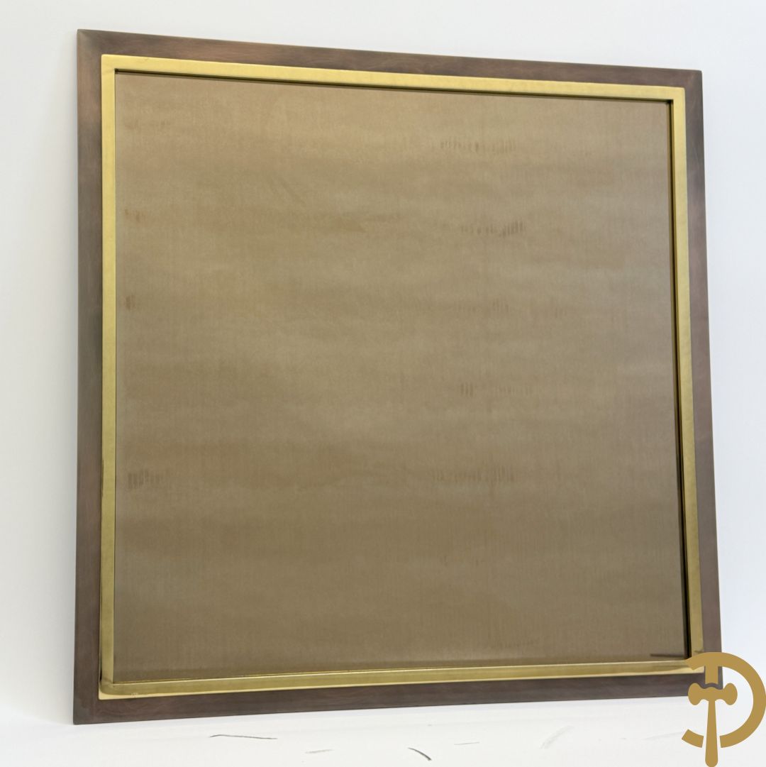 Tweekleurige koperen designspiegel met fumé glas, Belgochrome