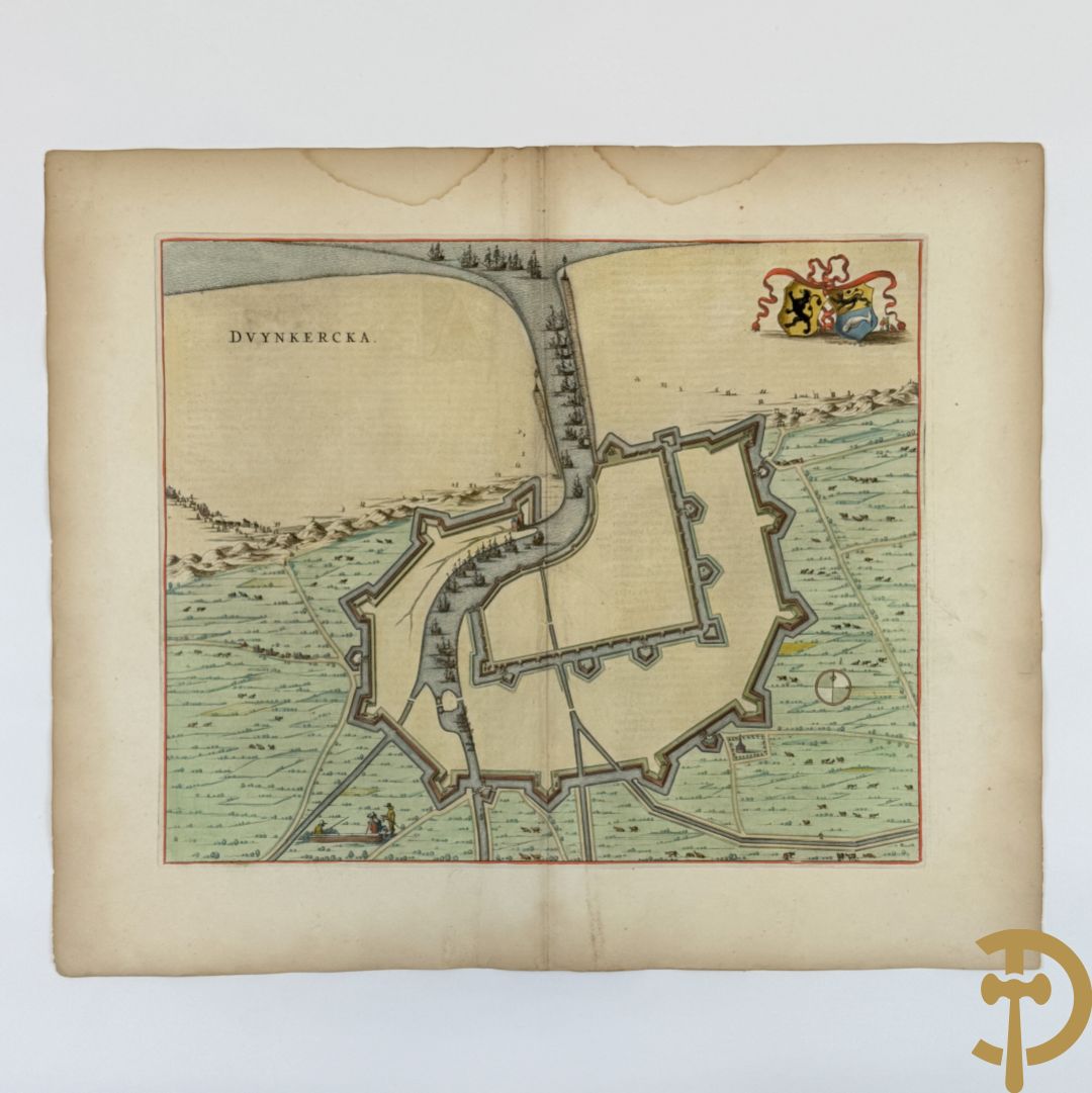Oud fortificatieplan met zicht op Duynkercka, van Blaue
