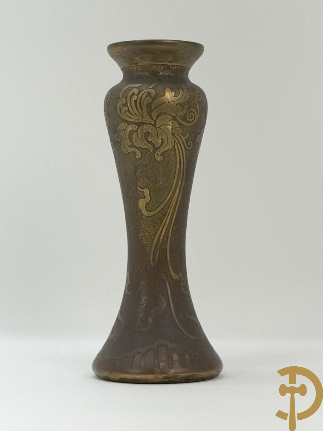 Blauwe kristallen Val-Saint-Lambert, gegalvaniseerd  met kopertechniek, ontwerper Leon Ledru, Art Nouveau rond 1900
