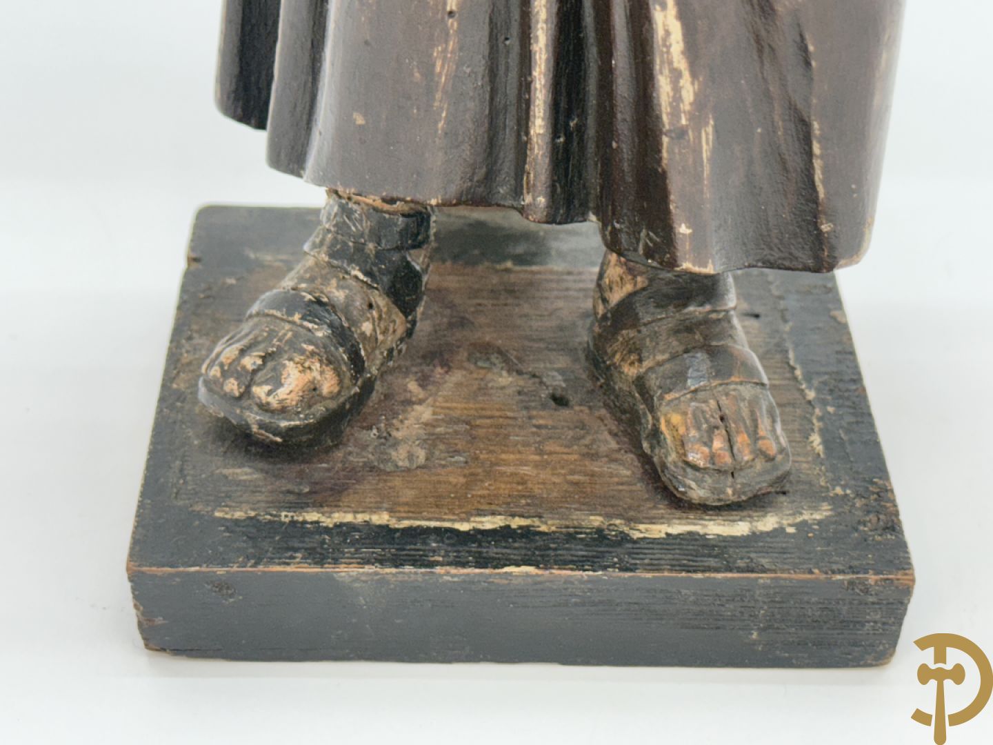 Gepolychromeerde Vlaamse houtsculptuur Sint-Antonius