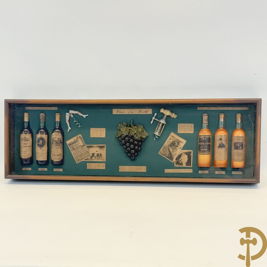 Display Wines of the world, kader met ingelijst decoratieve wijnornamenten