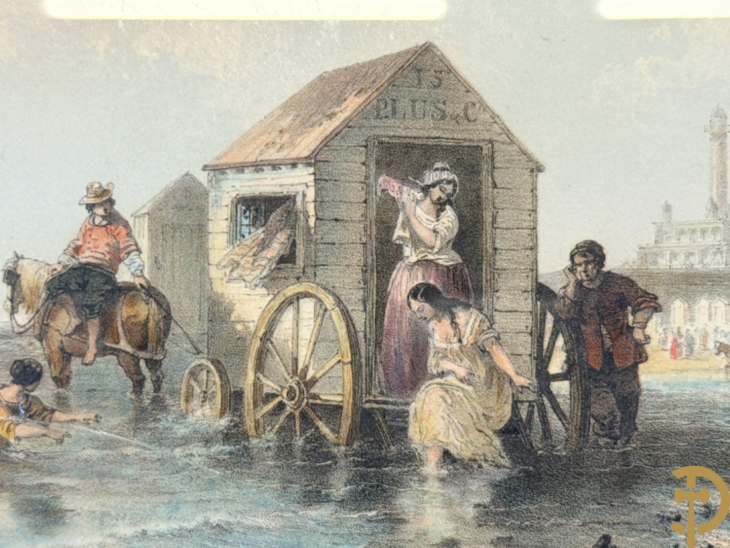 BORREMANS H. (4 stuks) en BUFFA (2 stuks) en CARSE (1 stuk) van - Zeven ingekleurde gravures van Oostende met o.a. Kursaal, vuurtoren, station en pier