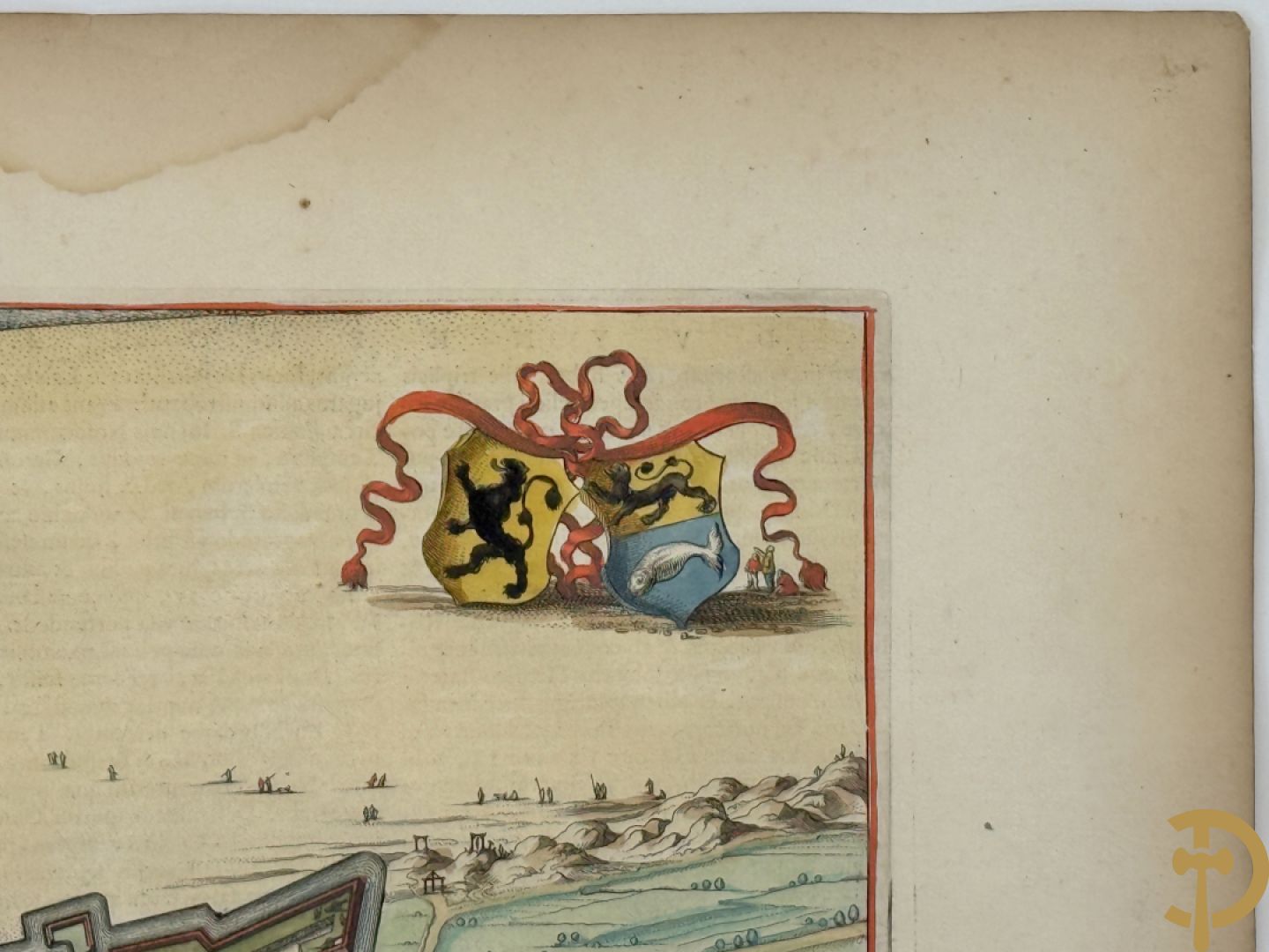 Oud fortificatieplan met zicht op Duynkercka, van Blaue