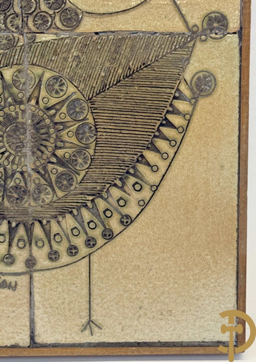PINSON getekend (Charles-Emile) Paar vintage keramieken tabletten met surrealistisch gestyleerd vogeldecor