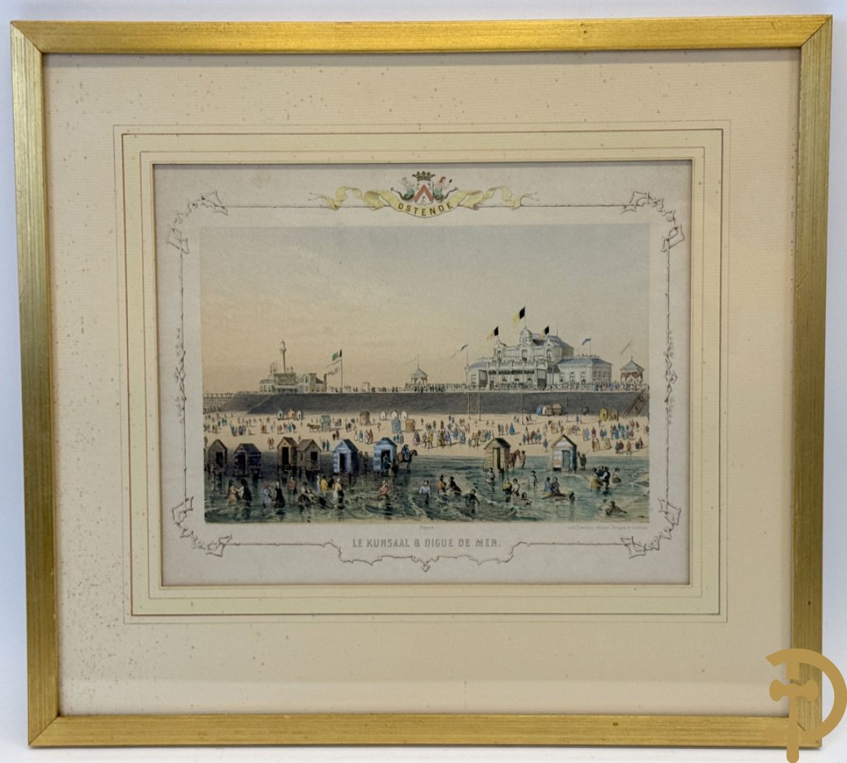 BORREMANS H. (4 stuks) en BUFFA (2 stuks) en CARSE (1 stuk) van - Zeven ingekleurde gravures van Oostende met o.a. Kursaal, vuurtoren, station en pier